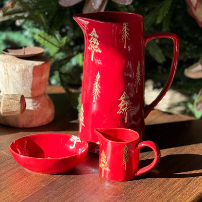 MURADITOHOME Red Embossed Christmas Ceramic Plates