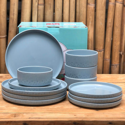 Larry 12 Pcs Set Stoneware(4pcs Dinner 10.5inch,Salad 8.25inch & Bowl 5.5x2.5inch)