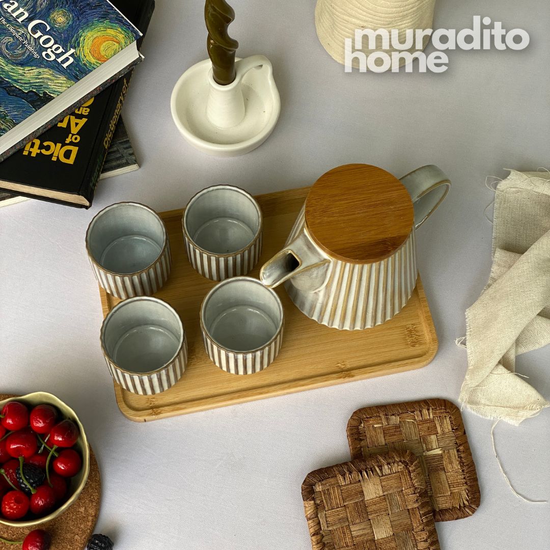 MURADITOHOME Pluma Teapot Set 800ml and 4 Cup 200 ml