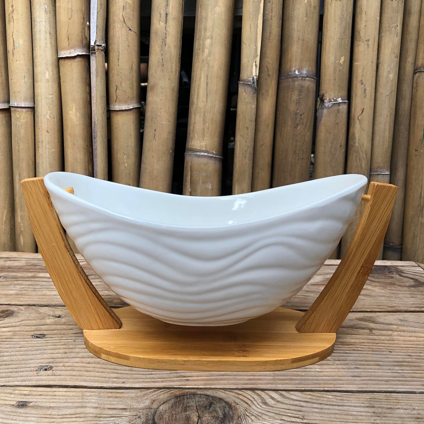 Ceramicware Salad Bowl with Wooden Stand Holder 11 inch