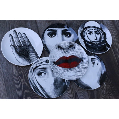 Fornasetti plates porcelain Plate salad plate 8" and 10" Black and white w/hook Batch 1