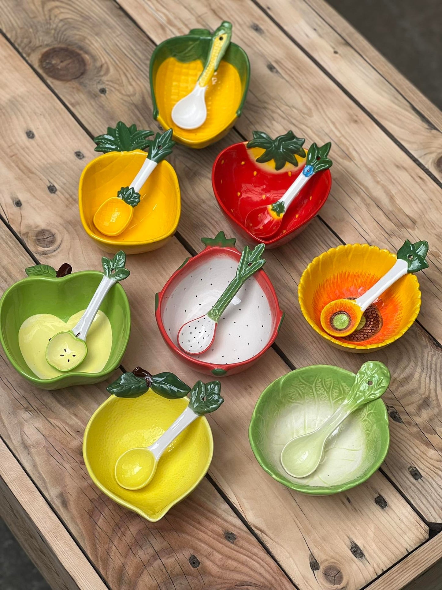 Fruit Ceramic Cereal Bowl with Teaspoon