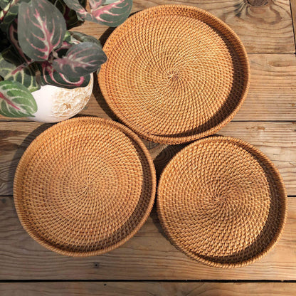 MURADITOHOME Rattan Tray ( set of 3)  11,9.25,8.5 inches