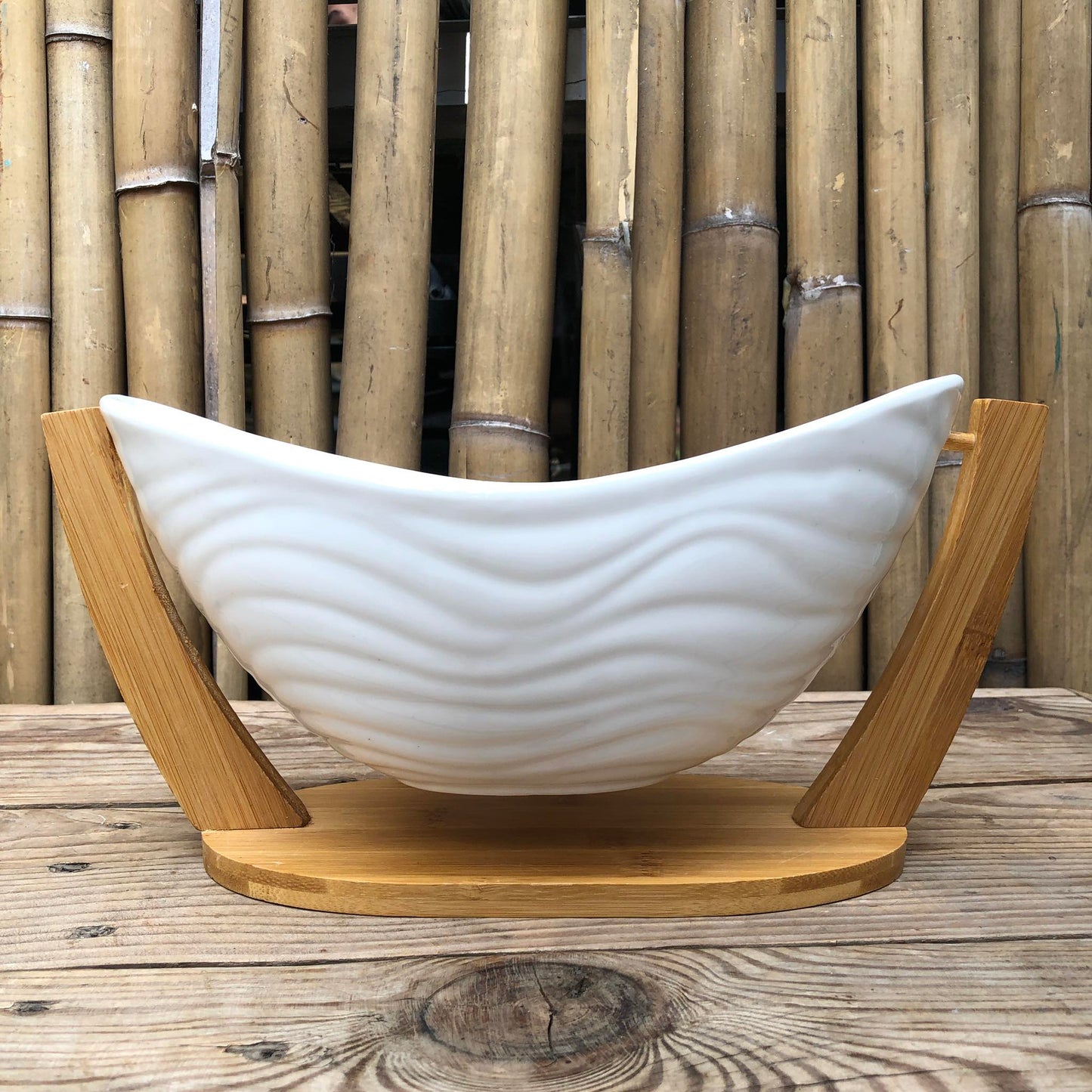 Ceramicware Salad Bowl with Wooden Stand Holder 11 inch