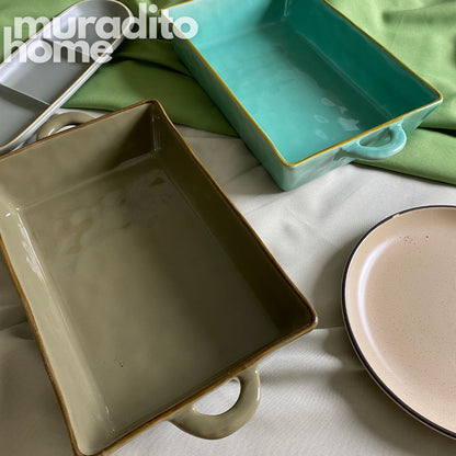 Ceramic Serving Dish with Handle 15x8x3 inches