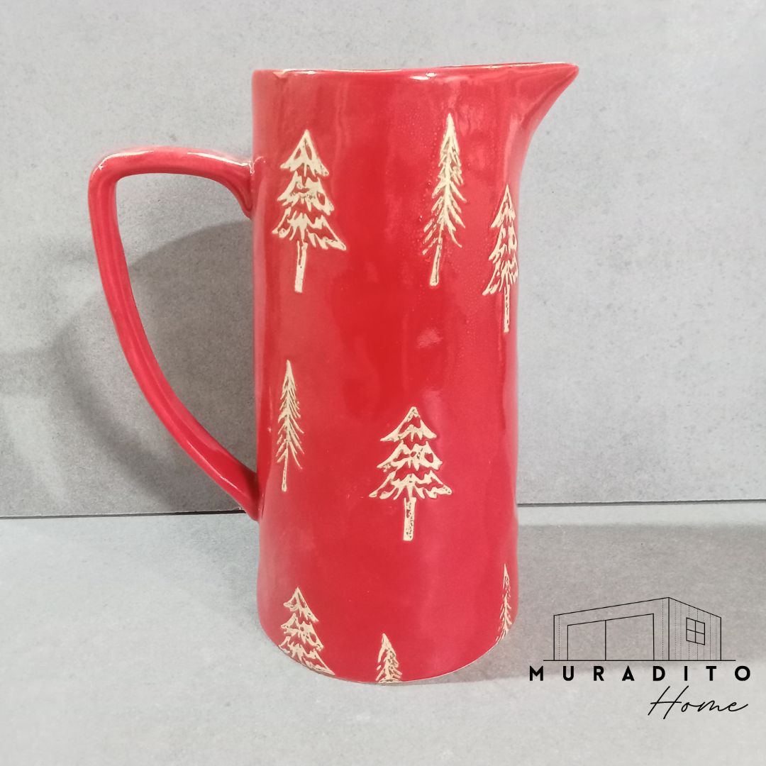 MURADITOHOME Red Embossed Christmas Ceramic Plates