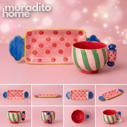 MURADITOHOME Caramella Ceramic Serving Tray and Mug Collection
