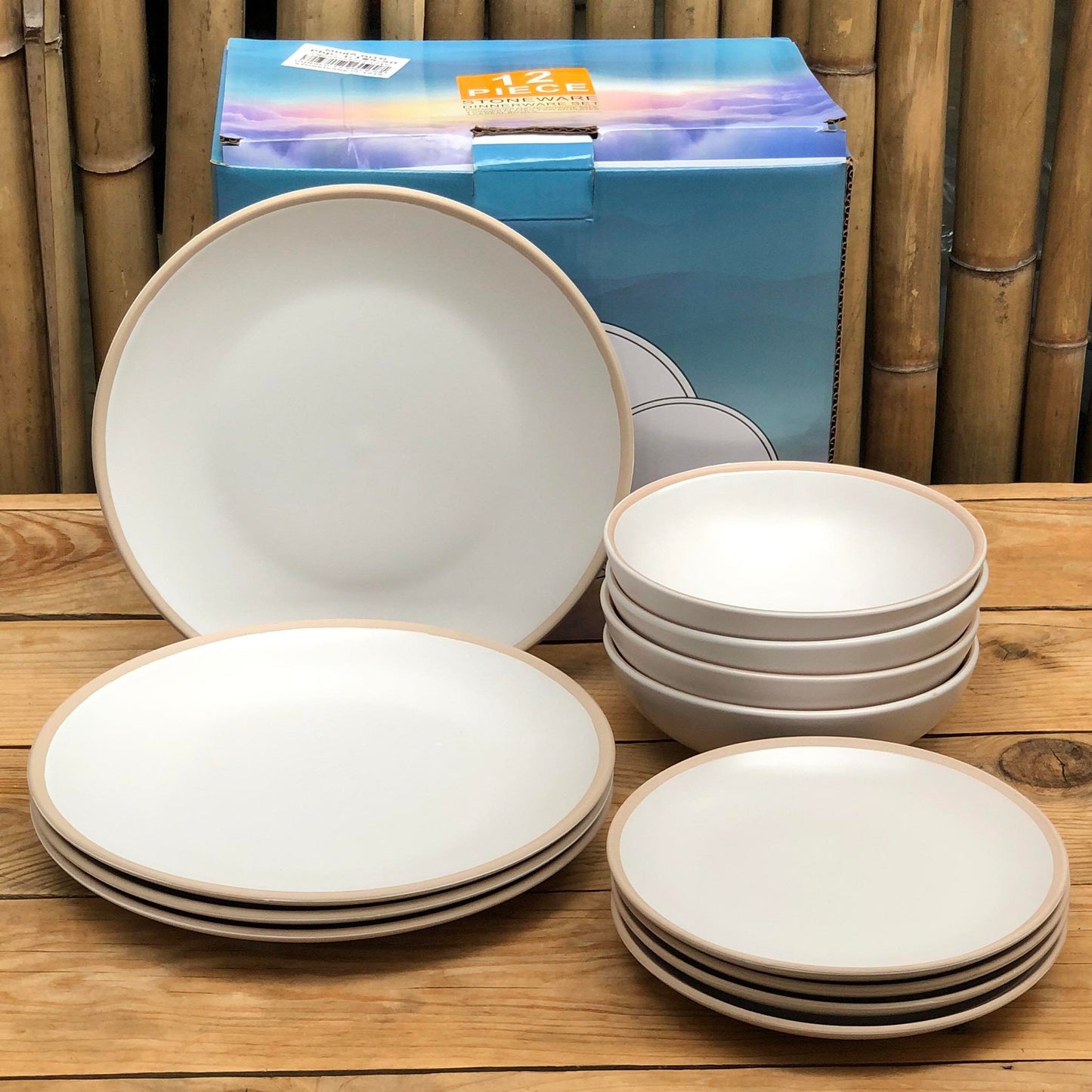 Michael 12 Pcs Set Stoneware(4pcs Dinner 10.5inch,Salad 7.5inch & Bowl 6x3.25inch)