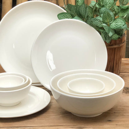 Round Plain White Ceramic Dinnerware Collection