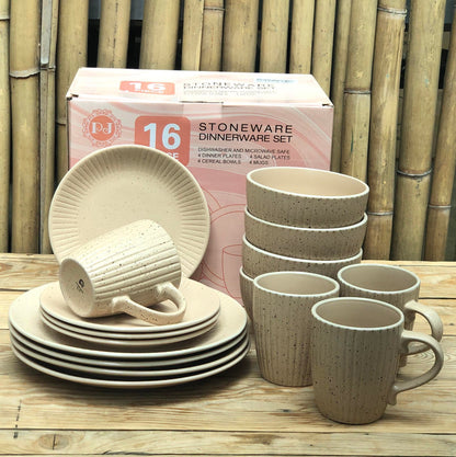 Jonas 16pcs Set Stoneware(4pcs Dinner10.5inch,4pcs 8inch,4 pcs Bowl 6x3.25inch and 4pcs Mug460 ml)