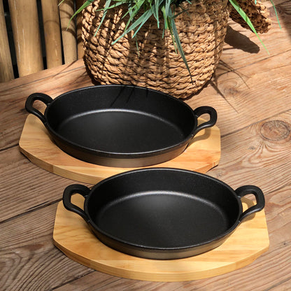Oval Sizzling Plate with Wood Holder