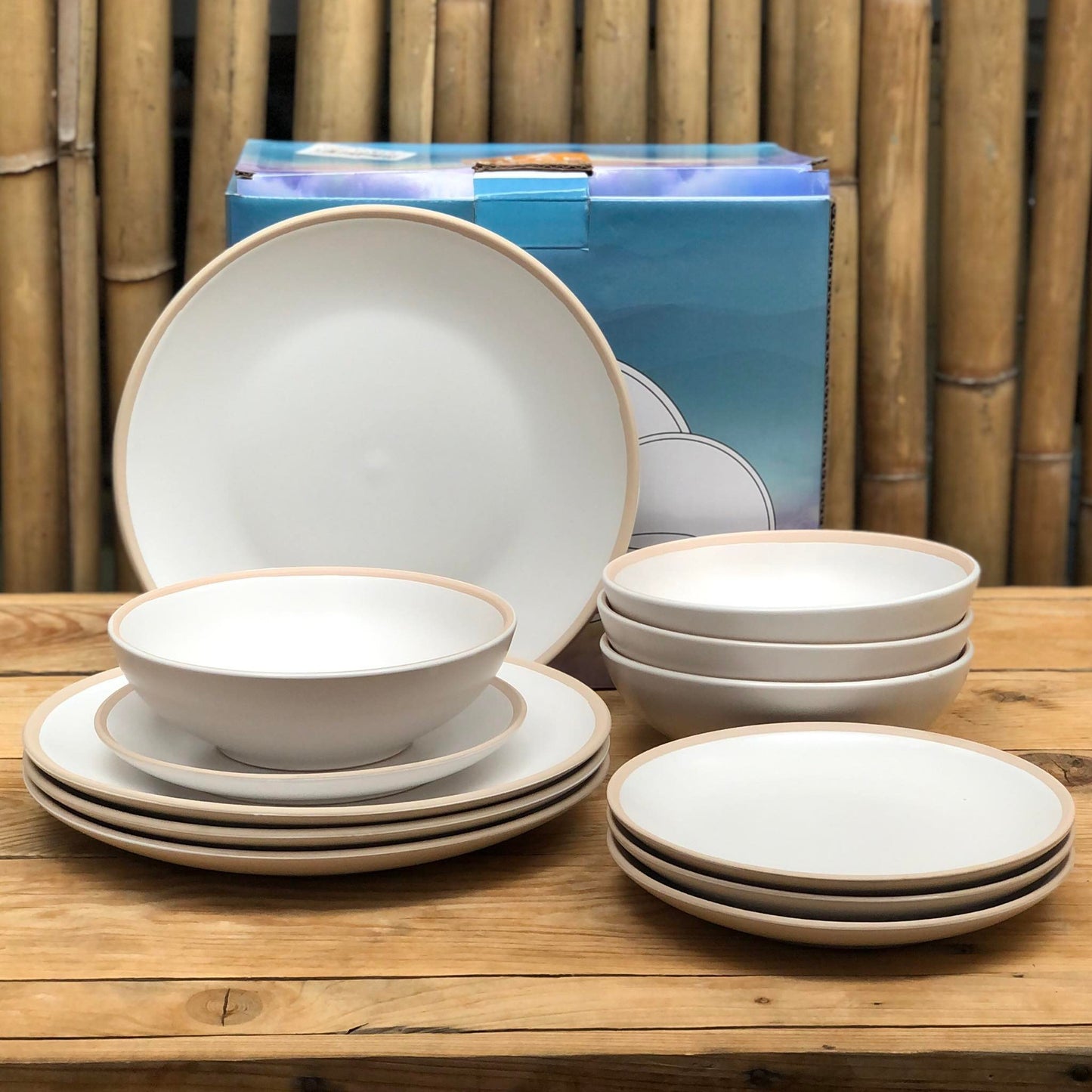 Michael 12 Pcs Set Stoneware(4pcs Dinner 10.5inch,Salad 7.5inch & Bowl 6x3.25inch)