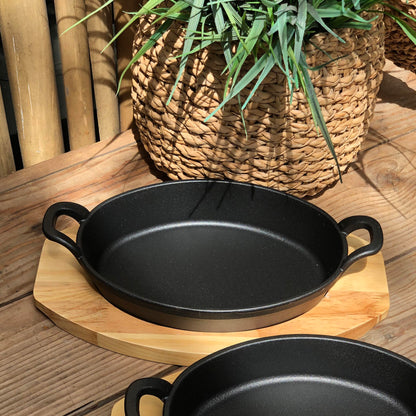 Oval Sizzling Plate with Wood Holder