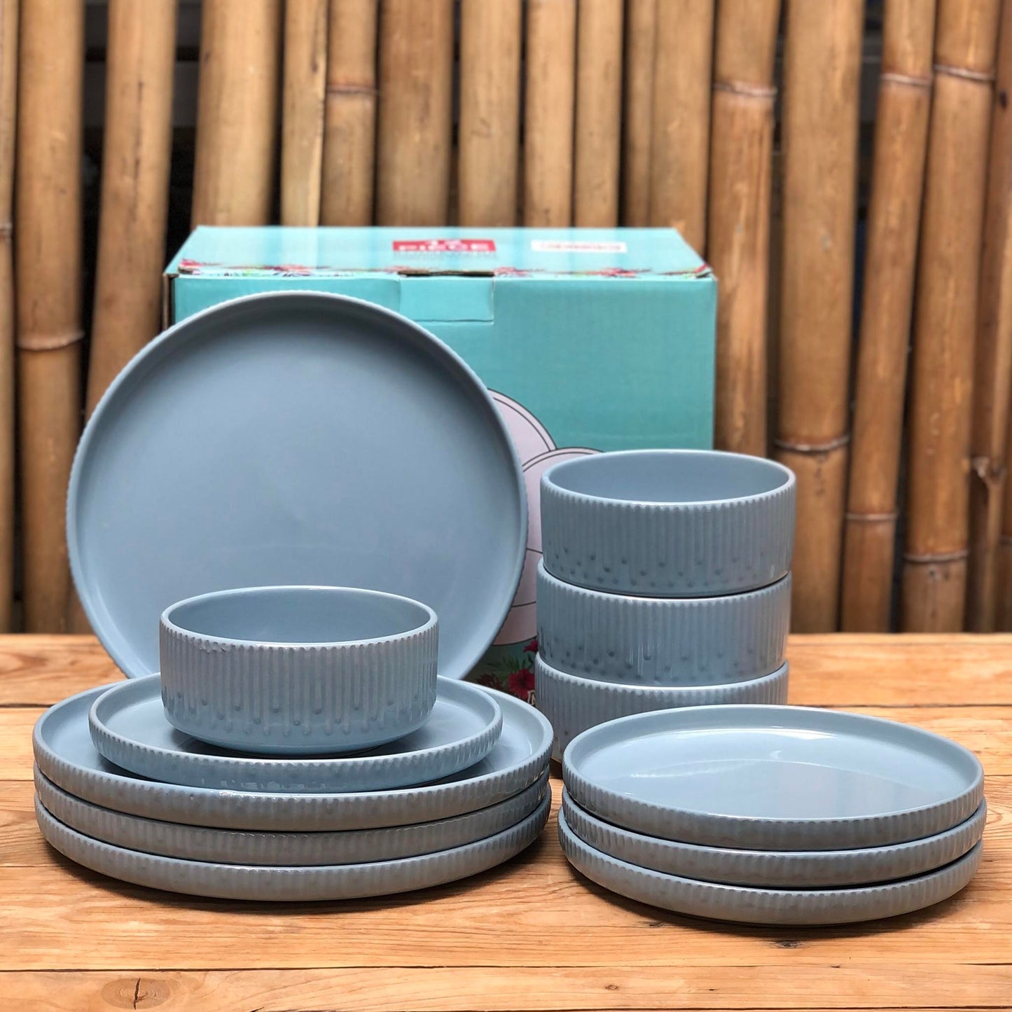 Larry 12 Pcs Set Stoneware(4pcs Dinner 10.5inch,Salad 8.25inch & Bowl 5.5x2.5inch)