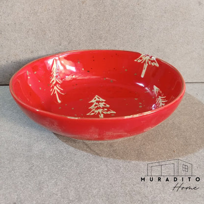 MURADITOHOME Red Embossed Christmas Ceramic Plates