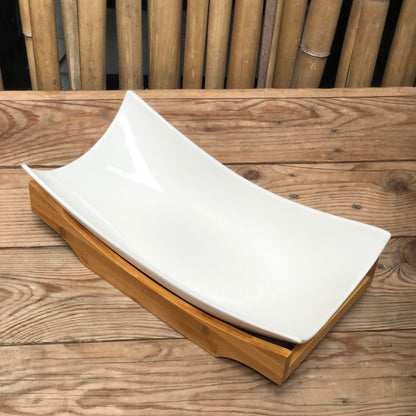 Ceramic Salad Bowl with Wooden Tray14.5x7.25x4 inch