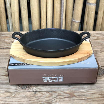 Oval Sizzling Plate with Wood Holder
