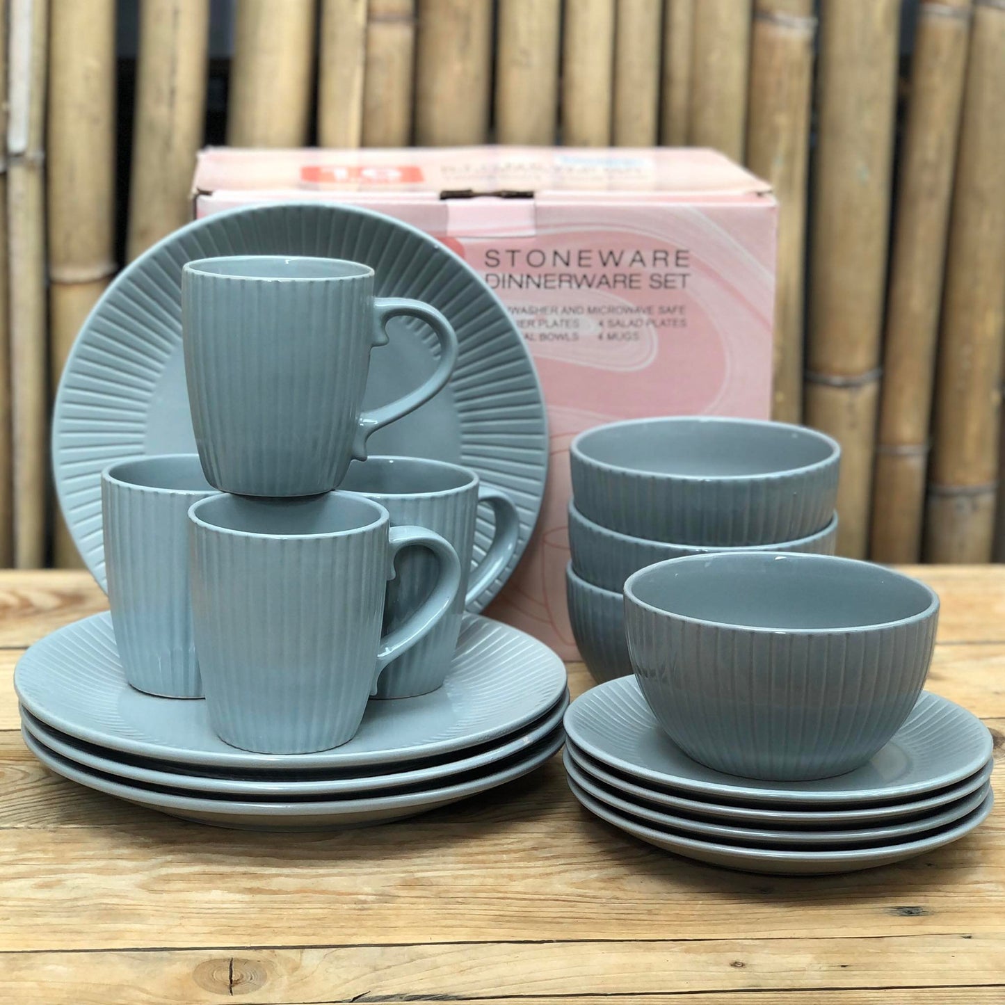 Russel 16pcs Set Stoneware(4pcsDinner10.75inch,4pcs Salad8inch,4pcs Bowl 5.75x3inch & 4pcsMug460 ml)