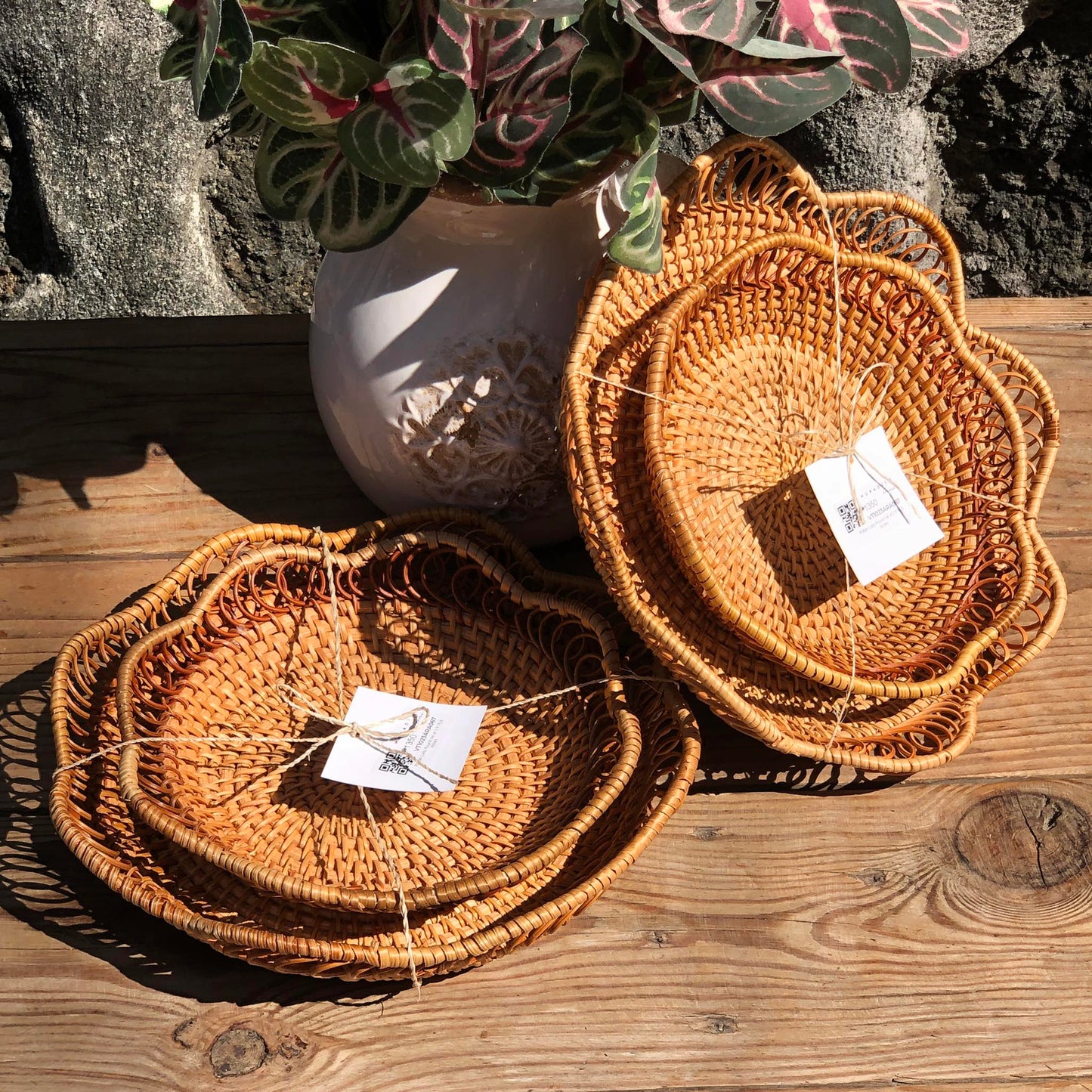 MURADITOHOME Rattan Lady Round ( set of 2)  9.75,8 inches