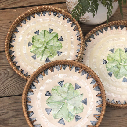 MURADITOHOME Mother of Pearl Round Tray Set of 3 (10.5,8.5,8 inch)