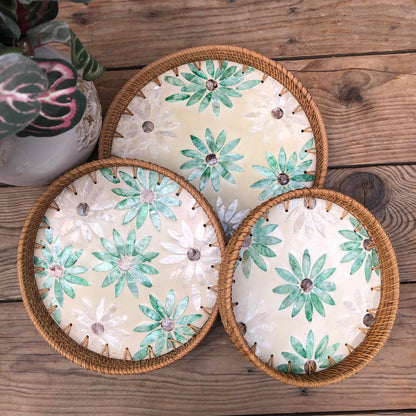 MURADITOHOME Mother of Pearl Round Tray Set of 3 (10.5,8.75,8 inch) Batch 3
