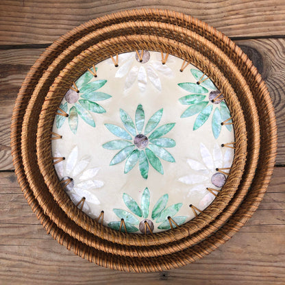 MURADITOHOME Mother of Pearl Round Tray Set of 3 (10.5,8.75,8 inch) Batch 3