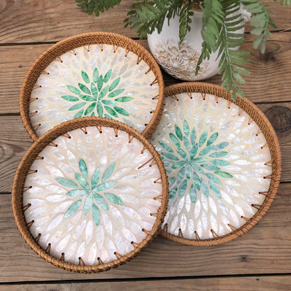 MURADITOHOME Mother of Pearl Round Tray Set of 3 (10.5,8.75,8 inch ) Batch 4