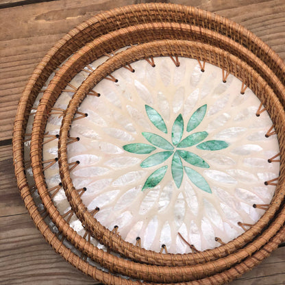 MURADITOHOME Mother of Pearl Round Tray Set of 3 (10.5,8.75,8 inch ) Batch 4