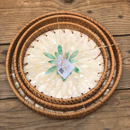 MURADITOHOME Mother of Pearl Round Tray Set of 3 (10.5,8.75,8 inch ) Batch 4