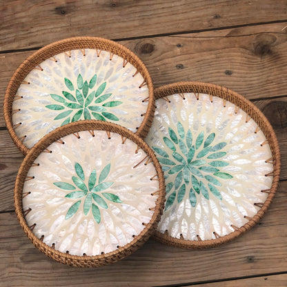 MURADITOHOME Mother of Pearl Round Tray Set of 3 (10.5,8.75,8 inch ) Batch 4