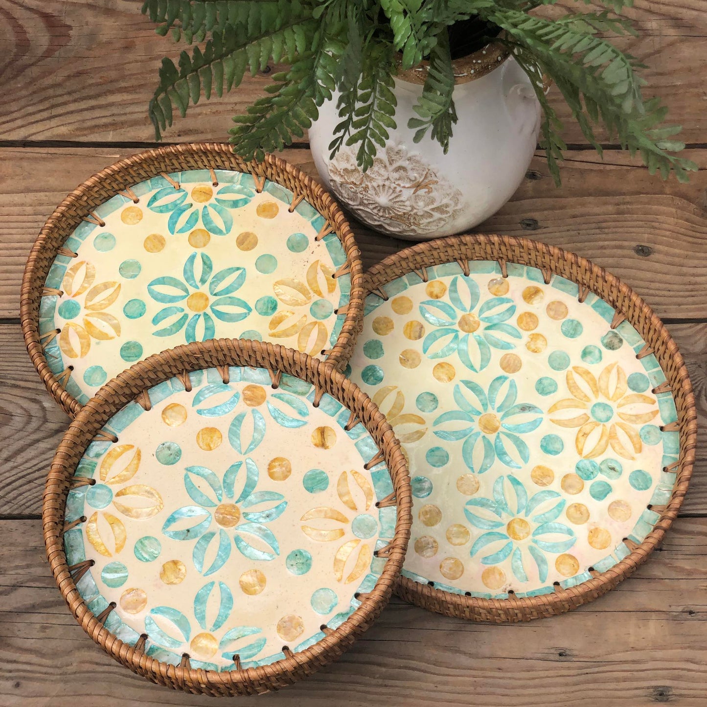 MURADITOHOME Mother of Pearl Round Tray Set of 3 (10.5,8.75,8 inch) Batch 5