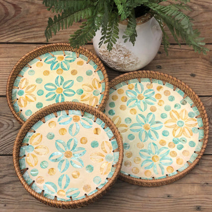 MURADITOHOME Mother of Pearl Round Tray Set of 3 (10.5,8.75,8 inch) Batch 5