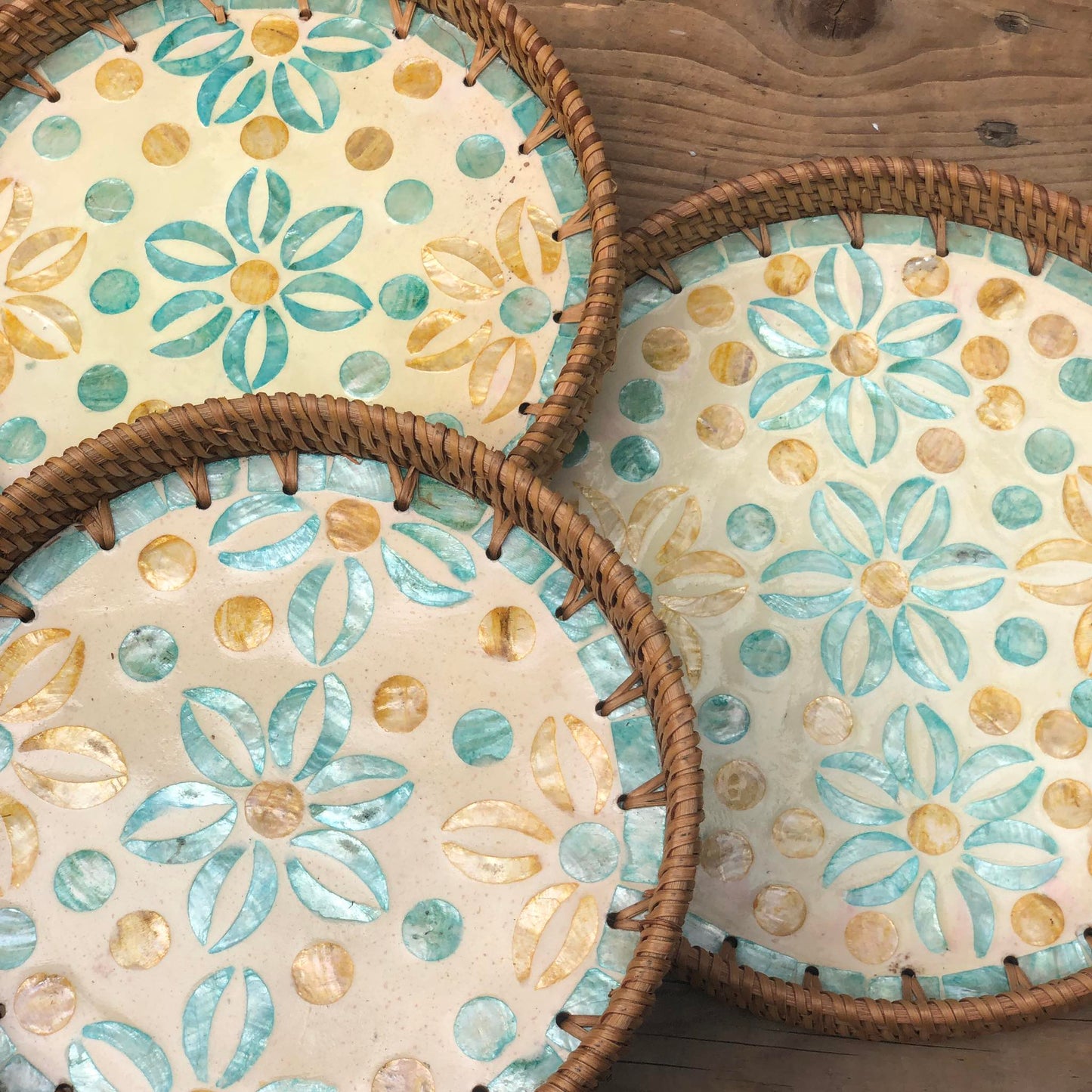MURADITOHOME Mother of Pearl Round Tray Set of 3 (10.5,8.75,8 inch) Batch 5