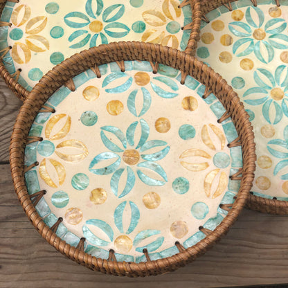 MURADITOHOME Mother of Pearl Round Tray Set of 3 (10.5,8.75,8 inch) Batch 5