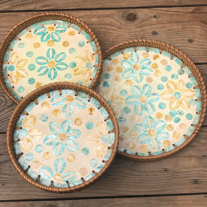 MURADITOHOME Mother of Pearl Round Tray Set of 3 (10.5,8.75,8 inch) Batch 5