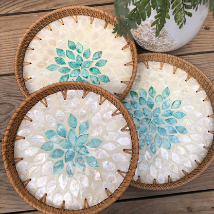MURADITOHOME Mother of Pearl Round Tray Set of 3(10.5,8.75,8 inch) Batch 6