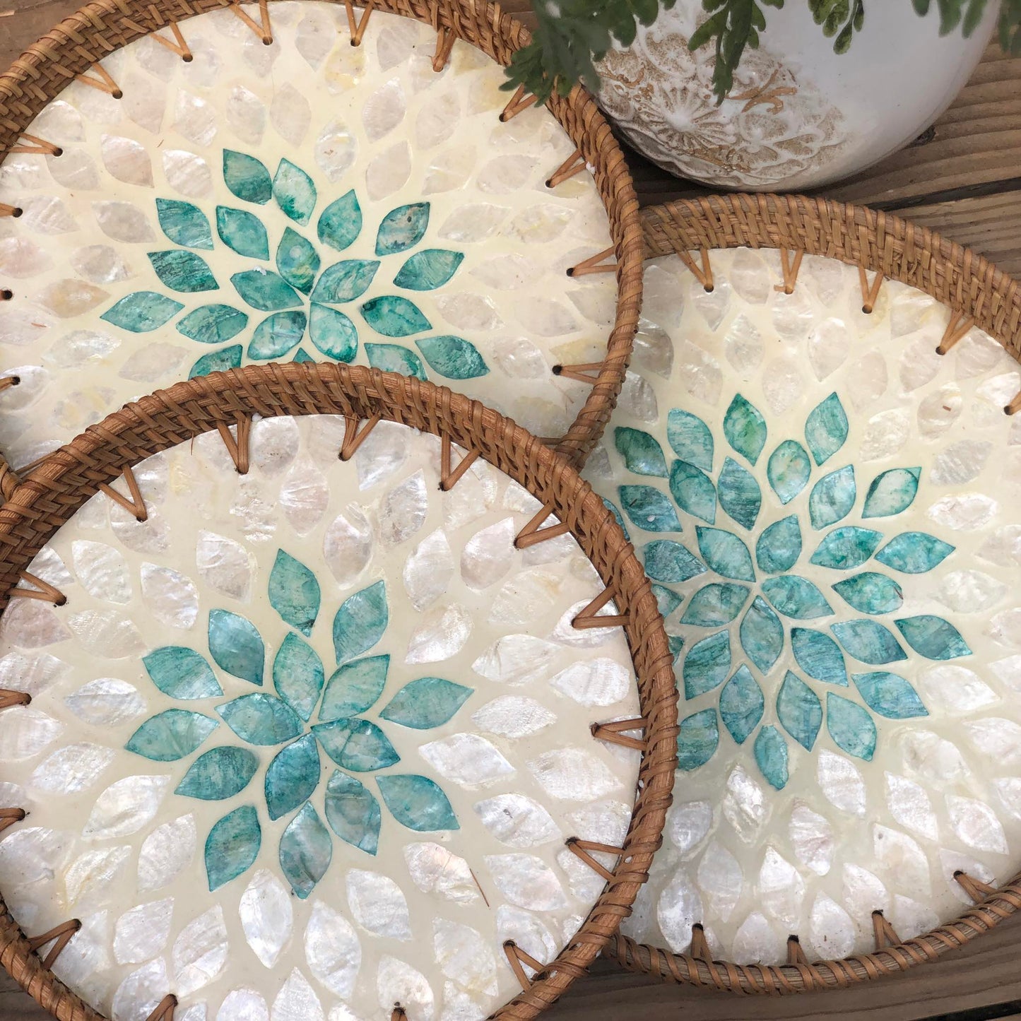 MURADITOHOME Mother of Pearl Round Tray Set of 3(10.5,8.75,8 inch) Batch 6
