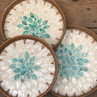 MURADITOHOME Mother of Pearl Round Tray Set of 3(10.5,8.75,8 inch) Batch 6
