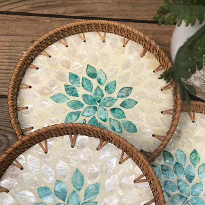 MURADITOHOME Mother of Pearl Round Tray Set of 3(10.5,8.75,8 inch) Batch 6