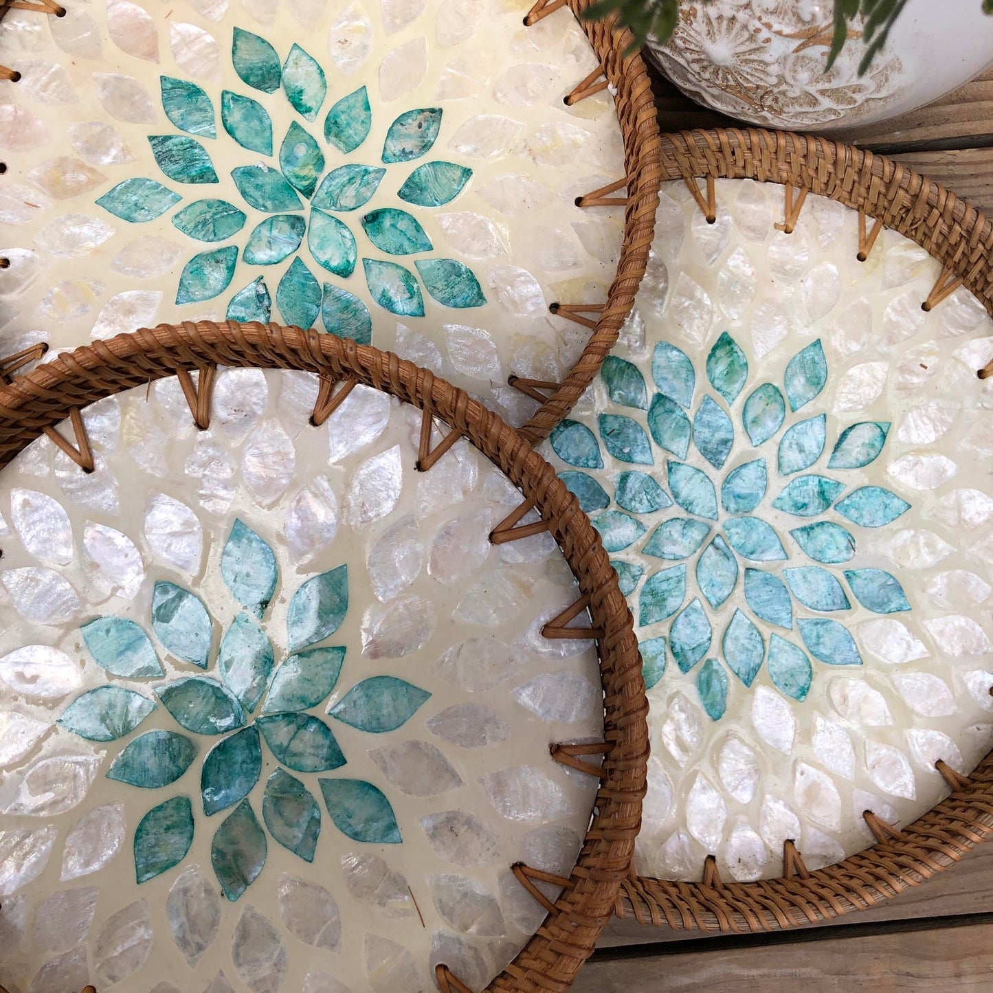MURADITOHOME Mother of Pearl Round Tray Set of 3(10.5,8.75,8 inch) Batch 6