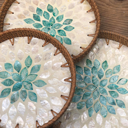 MURADITOHOME Mother of Pearl Round Tray Set of 3(10.5,8.75,8 inch) Batch 6