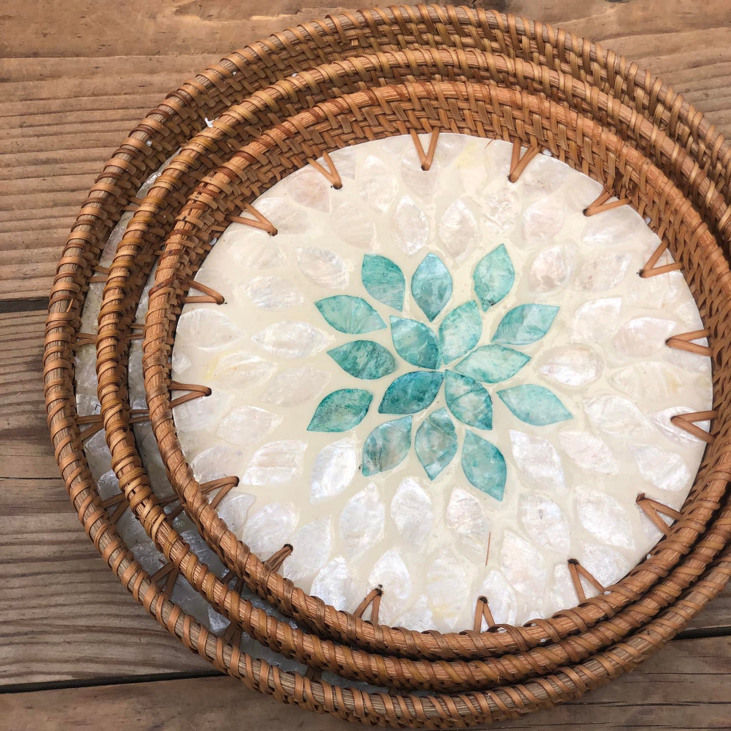 MURADITOHOME Mother of Pearl Round Tray Set of 3(10.5,8.75,8 inch) Batch 6