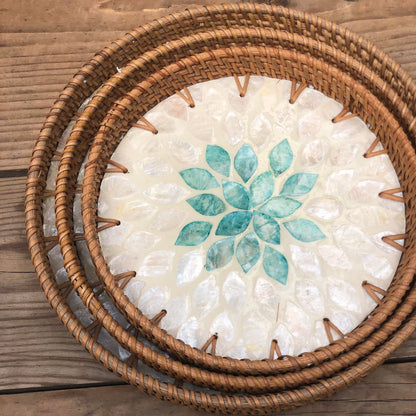 MURADITOHOME Mother of Pearl Round Tray Set of 3(10.5,8.75,8 inch) Batch 6