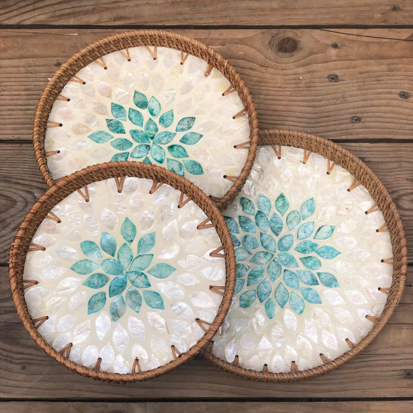 MURADITOHOME Mother of Pearl Round Tray Set of 3(10.5,8.75,8 inch) Batch 6