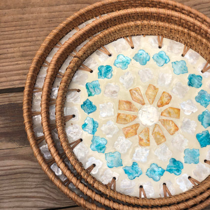 MURADITOHOME Mother of Pearl Round Tray Set of 3( 10.5,8.75,8 inch) Batch 7