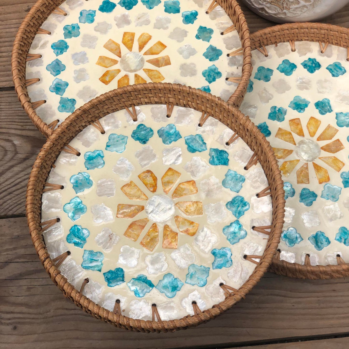 MURADITOHOME Mother of Pearl Round Tray Set of 3( 10.5,8.75,8 inch) Batch 7