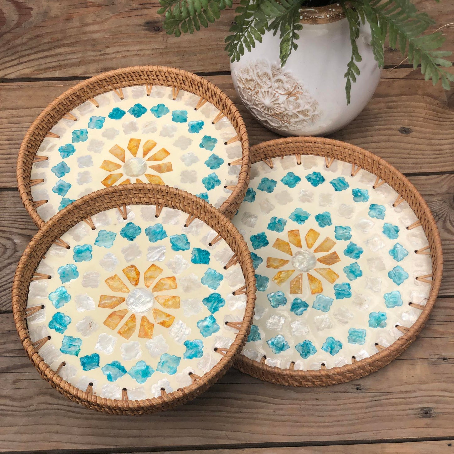MURADITOHOME Mother of Pearl Round Tray Set of 3( 10.5,8.75,8 inch) Batch 7