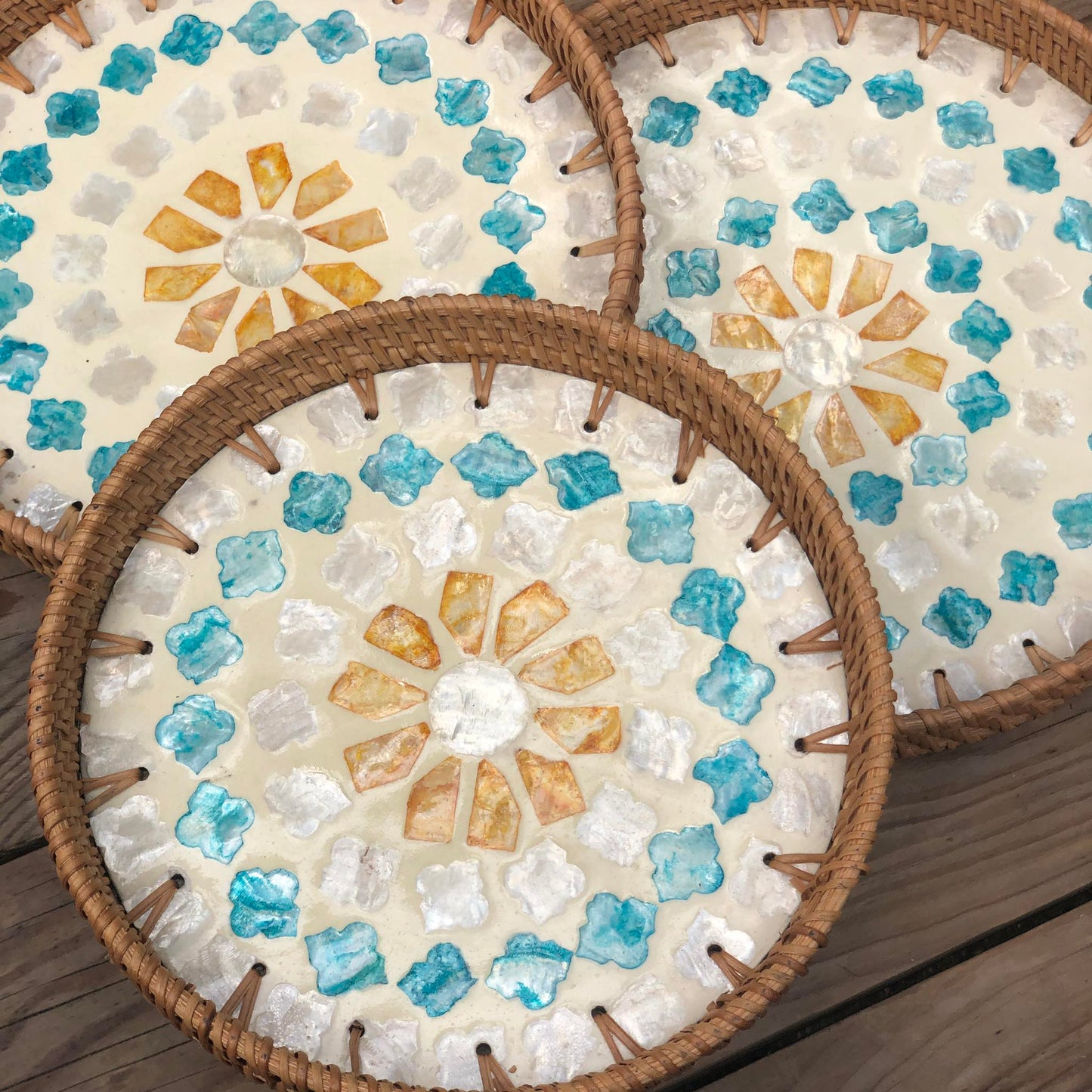 MURADITOHOME Mother of Pearl Round Tray Set of 3( 10.5,8.75,8 inch) Batch 7