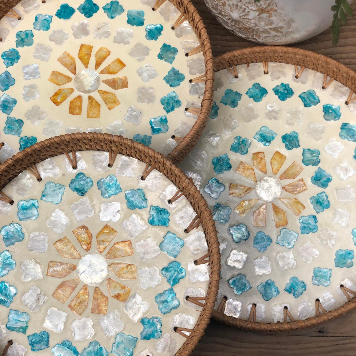 MURADITOHOME Mother of Pearl Round Tray Set of 3( 10.5,8.75,8 inch) Batch 7