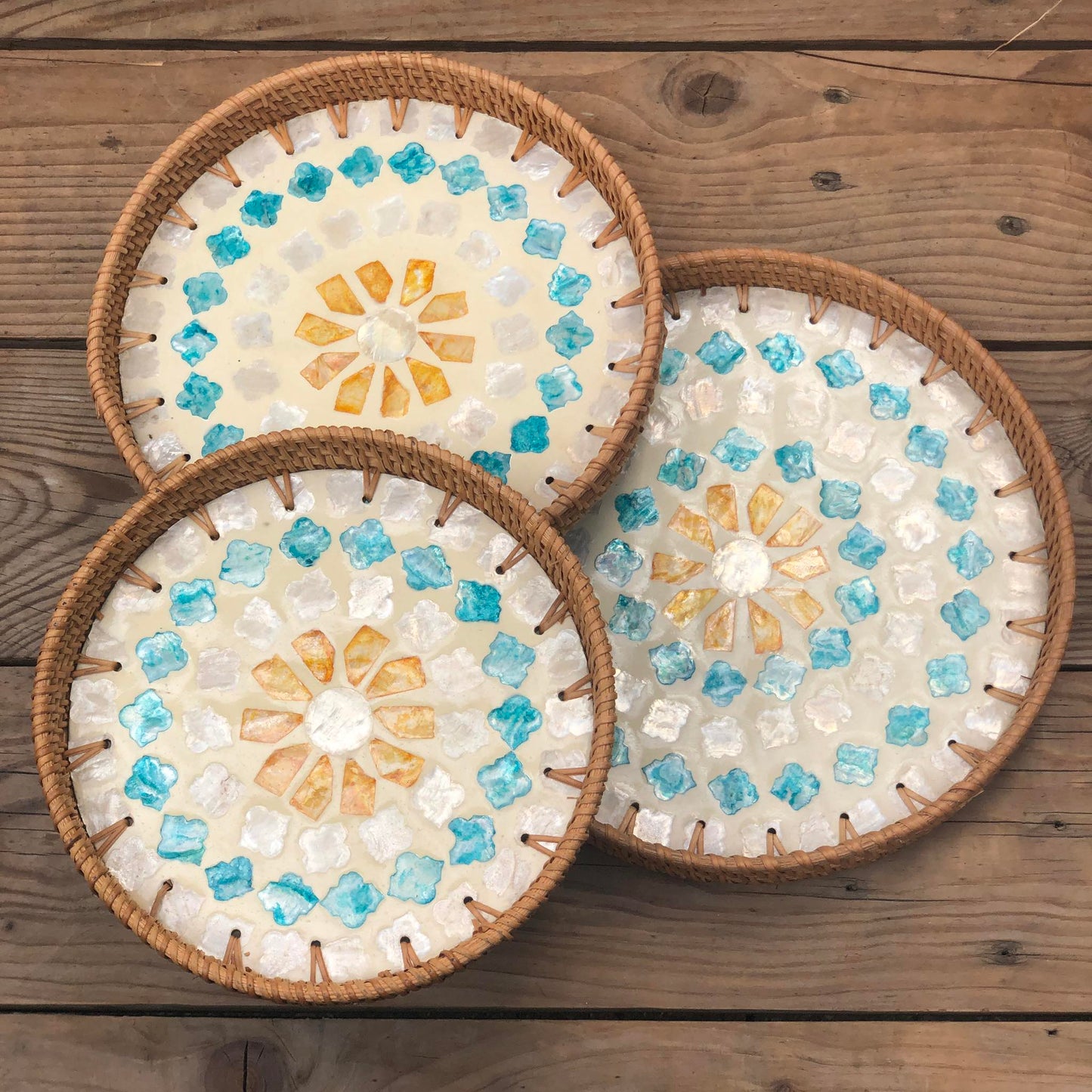MURADITOHOME Mother of Pearl Round Tray Set of 3( 10.5,8.75,8 inch) Batch 7